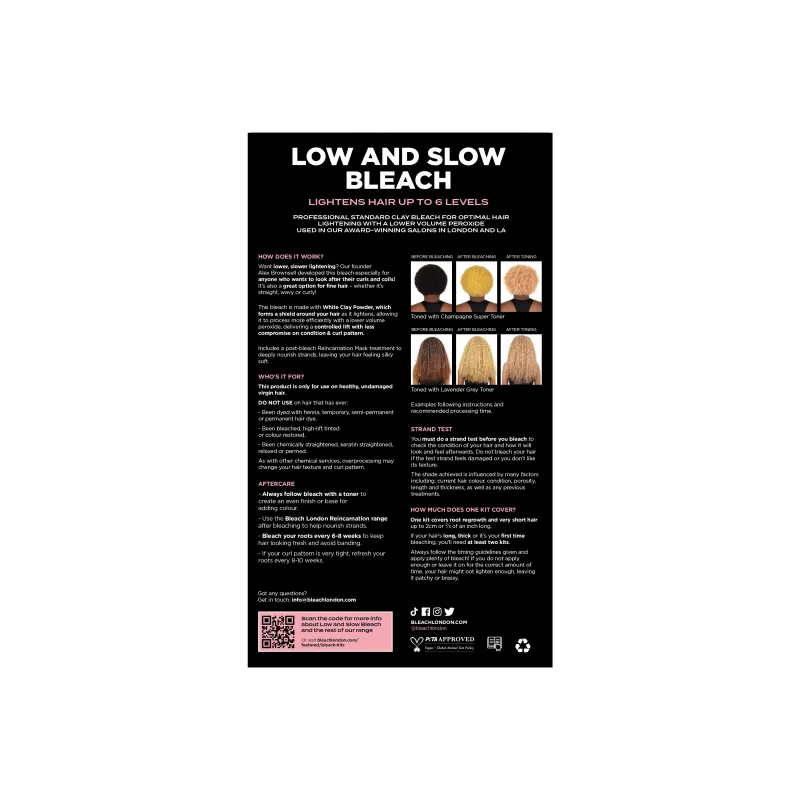 Bleach London Low and Slow Bleach Kit Gentle Lightening for Curly Coily and Fine Hair Lifts Up to 6 Levels Includes Bond Restoring Mask Suitable for All Hair Types - Image 10