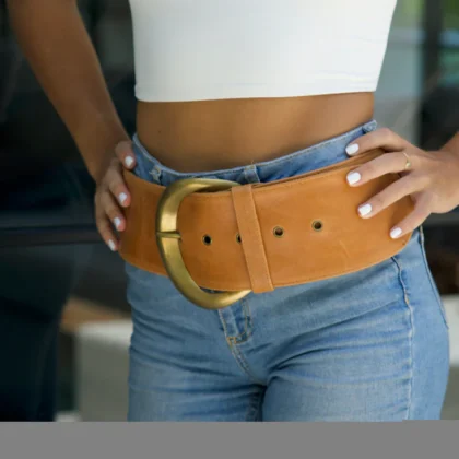 Jocasi  Moon Belt Classic in Tan Leather and Gold Buckle