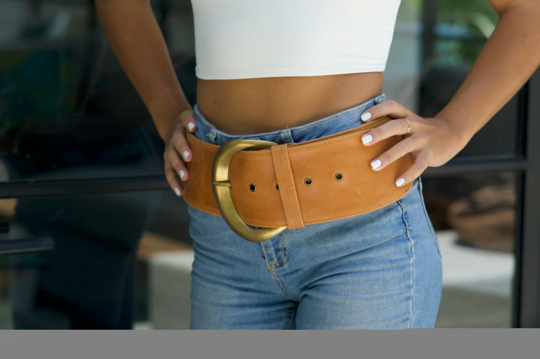 Jocasi Moon Belt Classic in Tan Leather and Gold Buckle