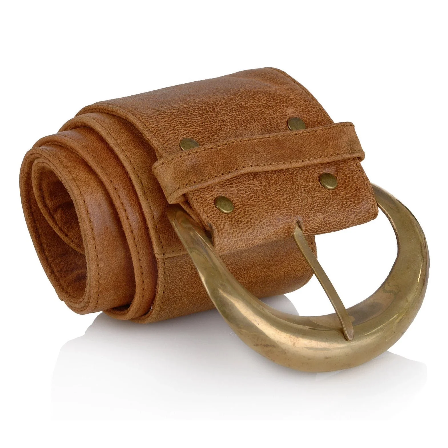 Jocasi Moon Belt Classic in Tan Leather and Gold Buckle - Image 3