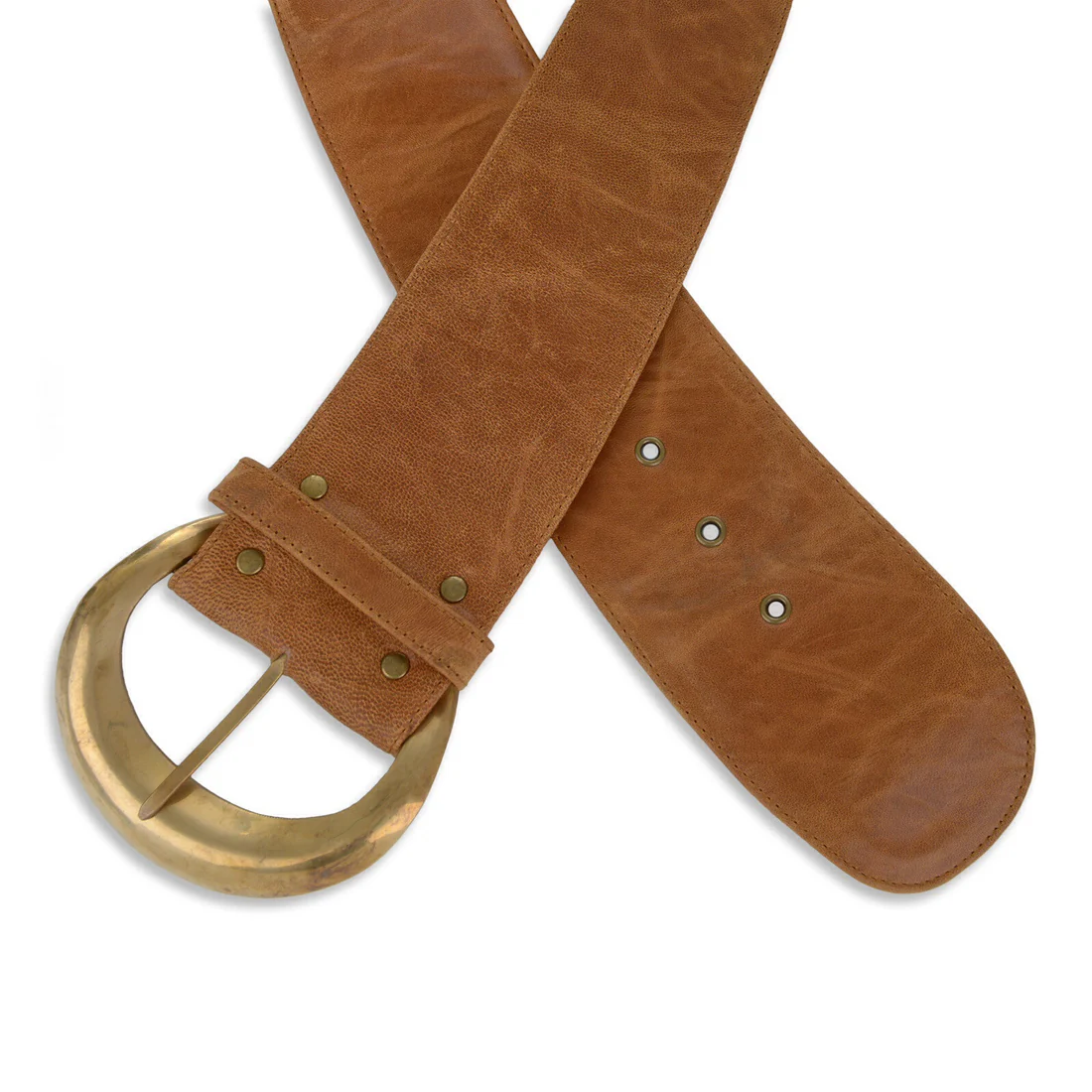 Jocasi Moon Belt Classic in Tan Leather and Gold Buckle - Image 4