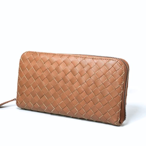 Paris Leather Wallet in Brown ( Women Woven Leather Purse )